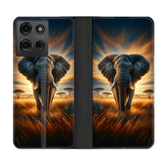 Housse cuir portefeuille Pour Motorola G75 5G Animal Elephant Savane