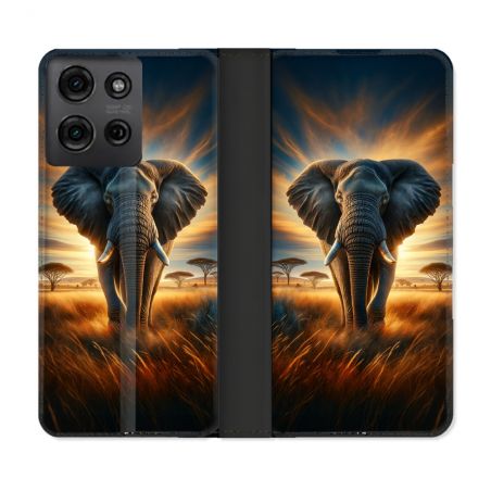 Housse cuir portefeuille Pour Motorola G75 5G Animal Elephant Savane
