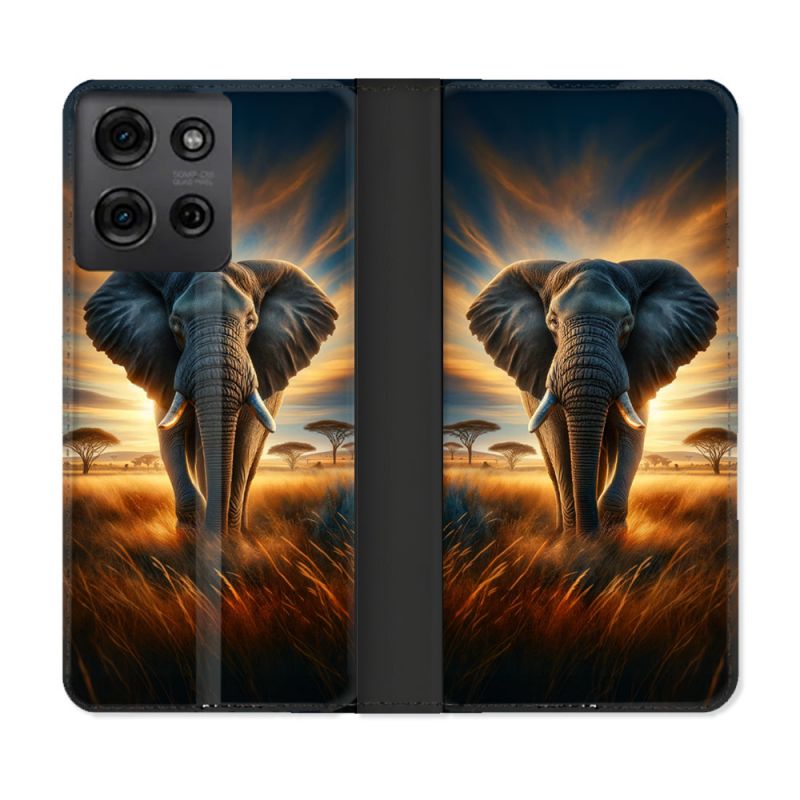 Housse cuir portefeuille Pour Motorola G75 5G Animal Elephant Savane