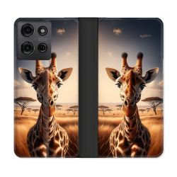 Housse cuir portefeuille Pour Motorola G75 5G Animal Girafe Savane