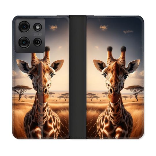 Housse cuir portefeuille Pour Motorola G75 5G Animal Girafe Savane