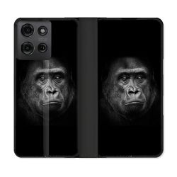 Housse cuir portefeuille Pour Motorola G75 5G Animal Gorille Noir