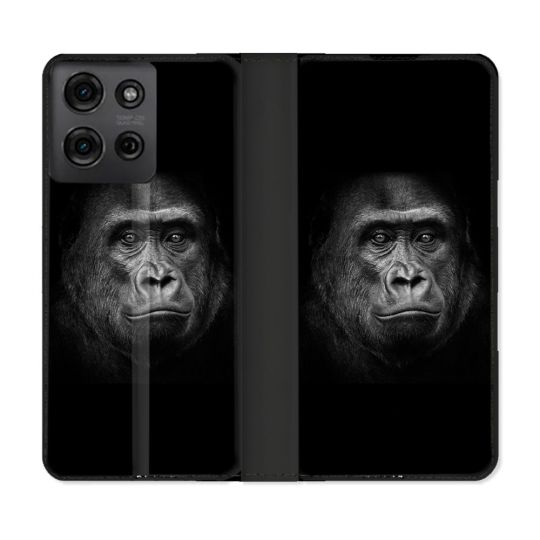 Housse cuir portefeuille Pour Motorola G75 5G Animal Gorille Noir