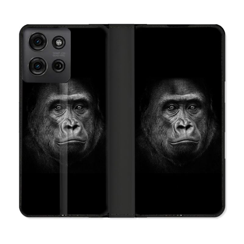 Housse cuir portefeuille Pour Motorola G75 5G Animal Gorille Noir