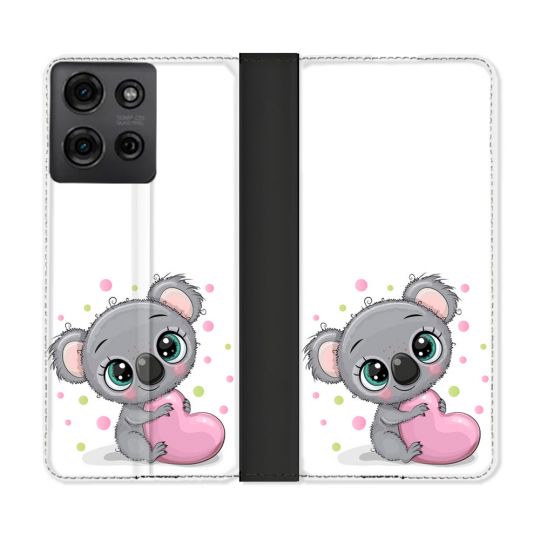 Housse cuir portefeuille Pour Motorola G75 5G Animal Koala Cœur