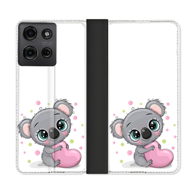 Housse cuir portefeuille Pour Motorola G75 5G Animal Koala Cœur