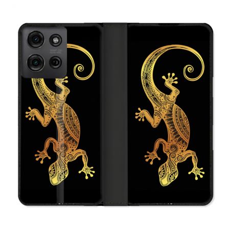 Housse cuir portefeuille Pour Motorola G75 5G Animal Lezard Noir