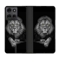 Housse cuir portefeuille Pour Motorola G75 5G Animal Lion Majestueux
