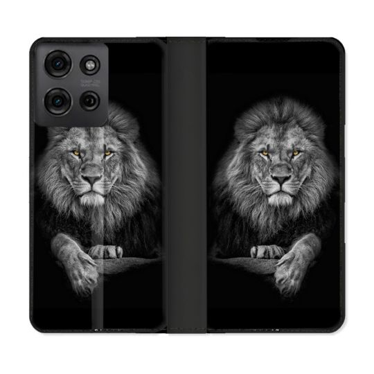Housse cuir portefeuille Pour Motorola G75 5G Animal Lion Majestueux