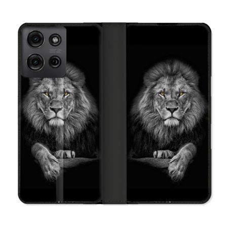 Housse cuir portefeuille Pour Motorola G75 5G Animal Lion Majestueux