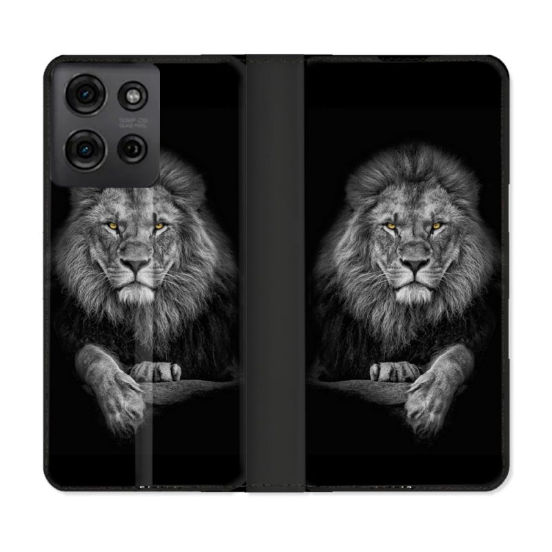 Housse cuir portefeuille Pour Motorola G75 5G Animal Lion Majestueux