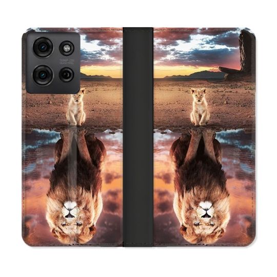 Housse cuir portefeuille Pour Motorola G75 5G Animal Lion Reflet