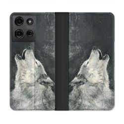 Housse cuir portefeuille Pour Motorola G75 5G Animal Loup Hurlement