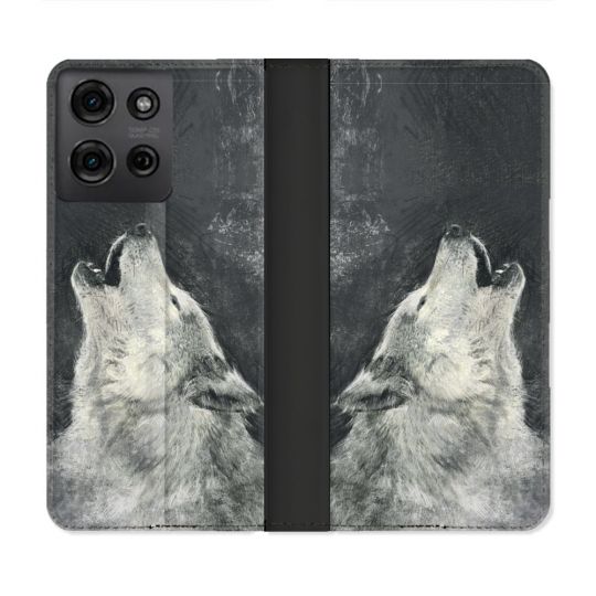 Housse cuir portefeuille Pour Motorola G75 5G Animal Loup Hurlement