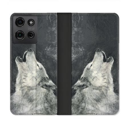 Housse cuir portefeuille Pour Motorola G75 5G Animal Loup Hurlement