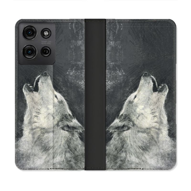 Housse cuir portefeuille Pour Motorola G75 5G Animal Loup Hurlement