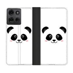 Housse cuir portefeuille Pour Motorola G75 5G Animal Panda Blanc
