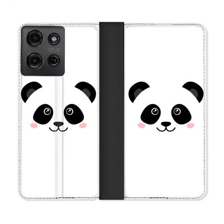 Housse cuir portefeuille Pour Motorola G75 5G Animal Panda Blanc