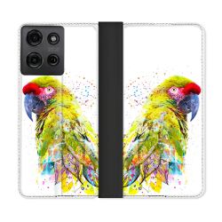 Housse cuir portefeuille Pour Motorola G75 5G Animal Perroquet Jaune