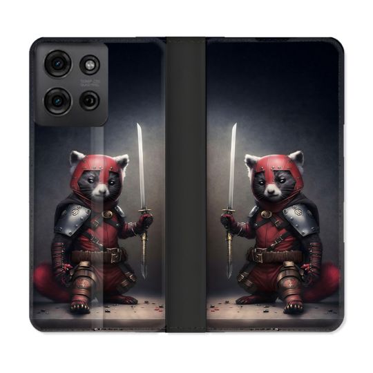 Housse cuir portefeuille Pour Motorola G75 5G Animal Raton Samouraï