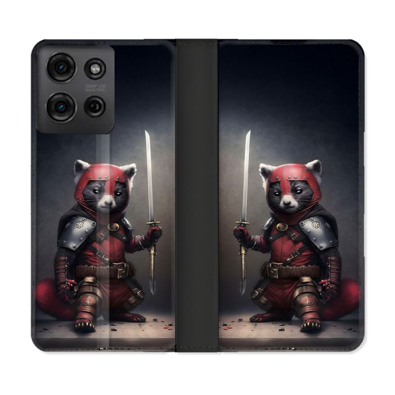Housse cuir portefeuille Pour Motorola G75 5G Animal Raton Samouraï