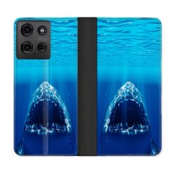 Housse cuir portefeuille Pour Motorola G75 5G Animal Requin Dent