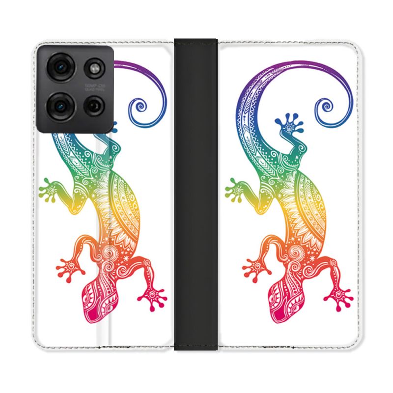 Housse cuir portefeuille Pour Motorola G75 5G Animal Salamandre Color