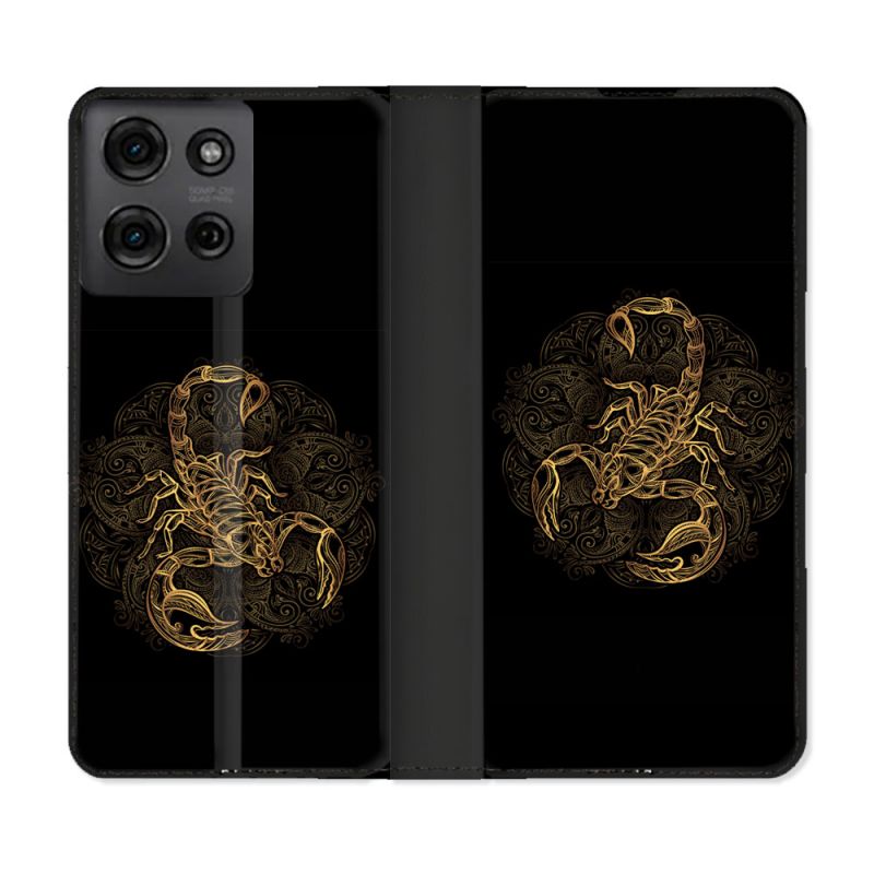 Housse cuir portefeuille Pour Motorola G75 5G Animal Scorpion Fresque