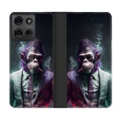 Housse cuir portefeuille Pour Motorola G75 5G Animal Singe Business