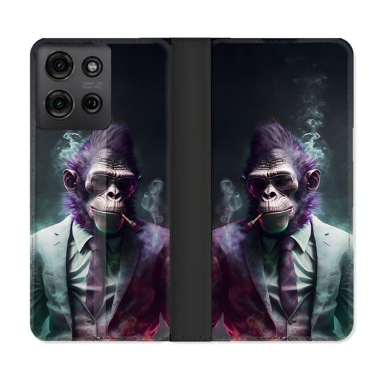 Housse cuir portefeuille Pour Motorola G75 5G Animal Singe Business