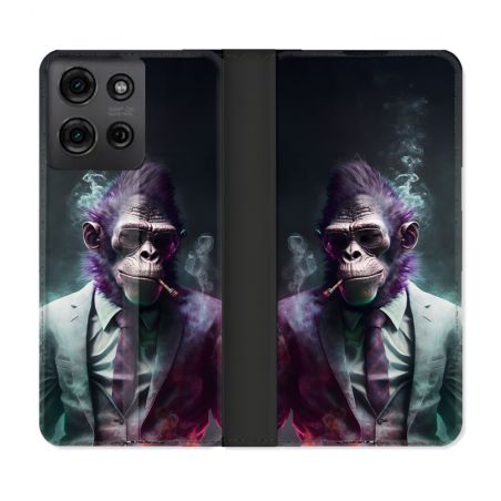 Housse cuir portefeuille Pour Motorola G75 5G Animal Singe Business