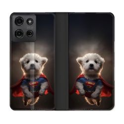 Housse cuir portefeuille Pour Motorola G75 5G Animal Super Chien