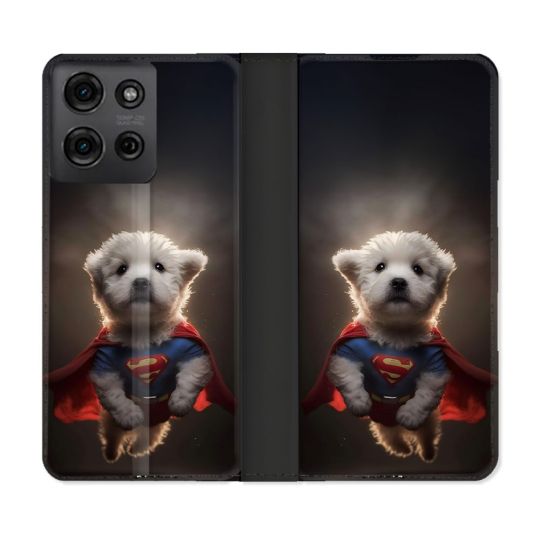 Housse cuir portefeuille Pour Motorola G75 5G Animal Super Chien