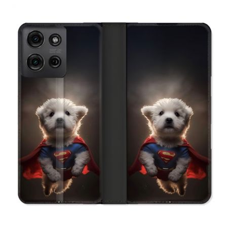 Housse cuir portefeuille Pour Motorola G75 5G Animal Super Chien