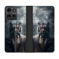 Housse cuir portefeuille Pour Motorola G75 5G Animal Tigre Business
