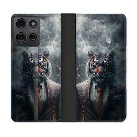 Housse cuir portefeuille Pour Motorola G75 5G Animal Tigre Business