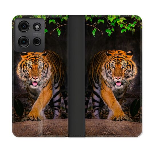 Housse cuir portefeuille Pour Motorola G75 5G Animal Tigre Jungle