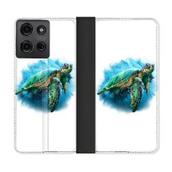 Housse cuir portefeuille Pour Motorola G75 5G Animal Tortue Blanche multicolore