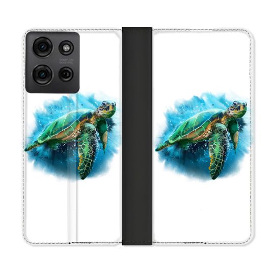 Housse cuir portefeuille Pour Motorola G75 5G Animal Tortue Blanche multicolore