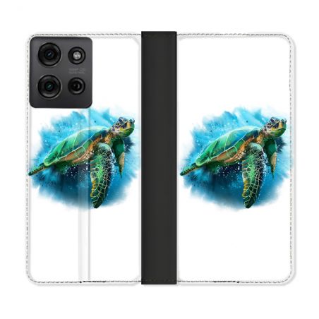 Housse cuir portefeuille Pour Motorola G75 5G Animal Tortue Blanche multicolore