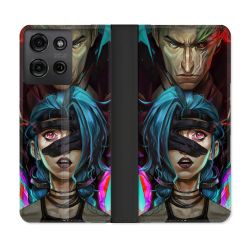 Housse cuir portefeuille Pour Motorola G75 5G Arcane Jinx Bleu