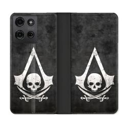 Housse cuir portefeuille Pour Motorola G75 5G Assassin Creed Tete Mort