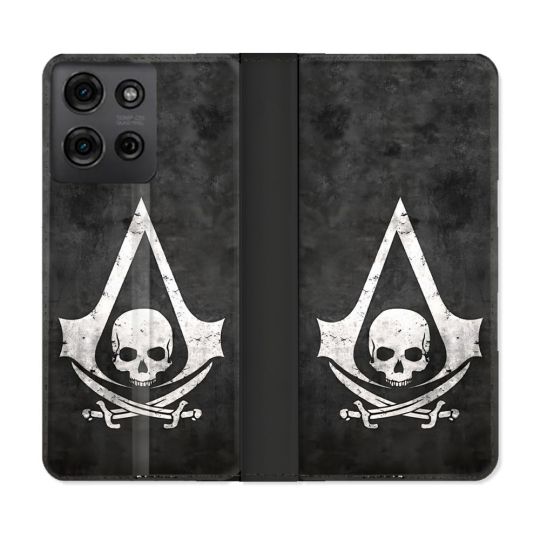 Housse cuir portefeuille Pour Motorola G75 5G Assassin Creed Tete Mort