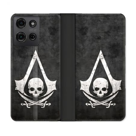 Housse cuir portefeuille Pour Motorola G75 5G Assassin Creed Tete Mort