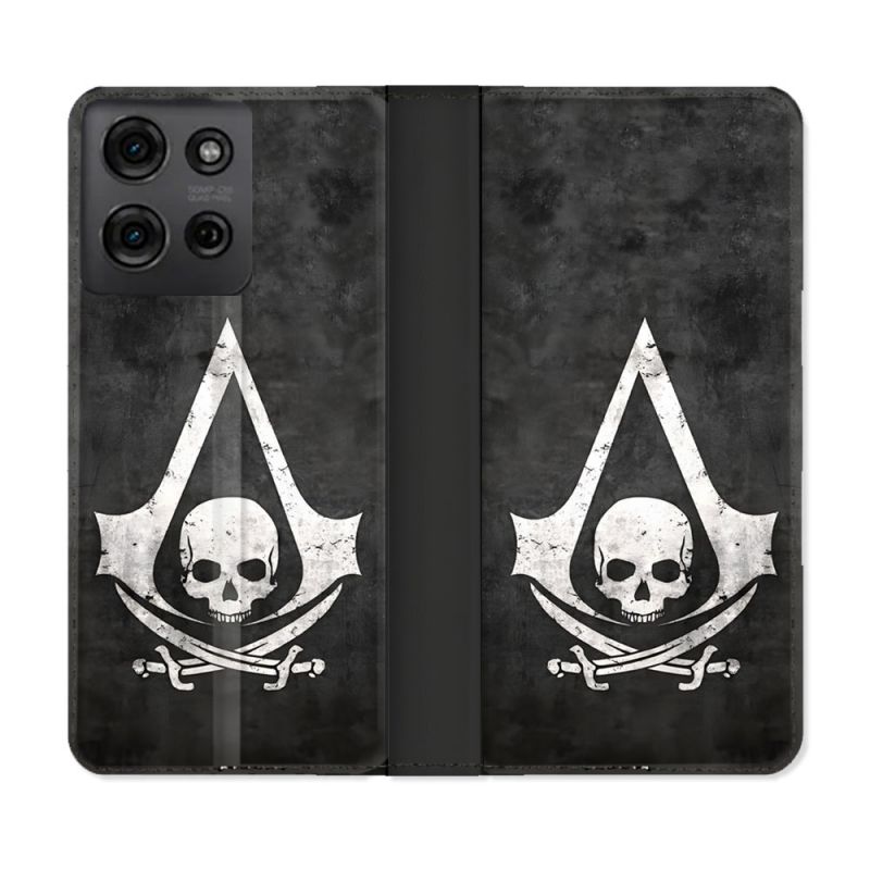 Housse cuir portefeuille Pour Motorola G75 5G Assassin Creed Tete Mort