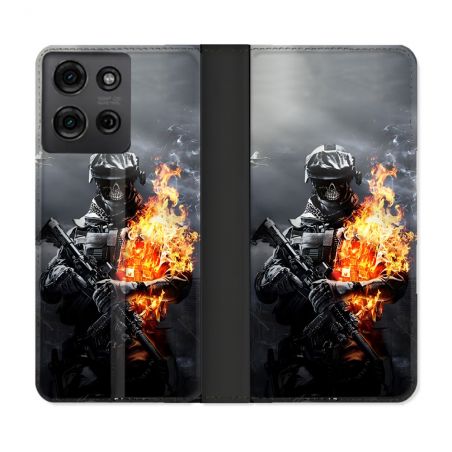 Housse cuir portefeuille Pour Motorola G75 5G Call Of Duty Squelette