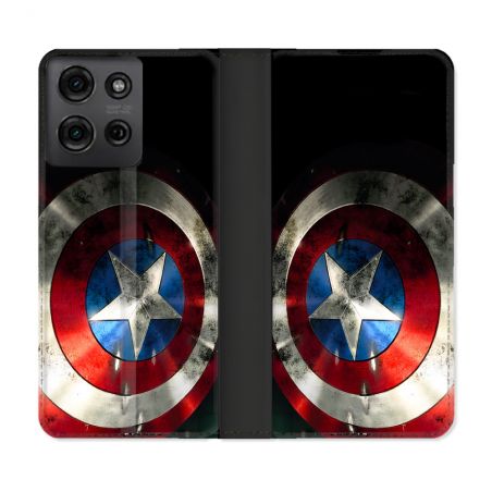 Housse cuir portefeuille Pour Motorola G75 5G Captain America Bouclier