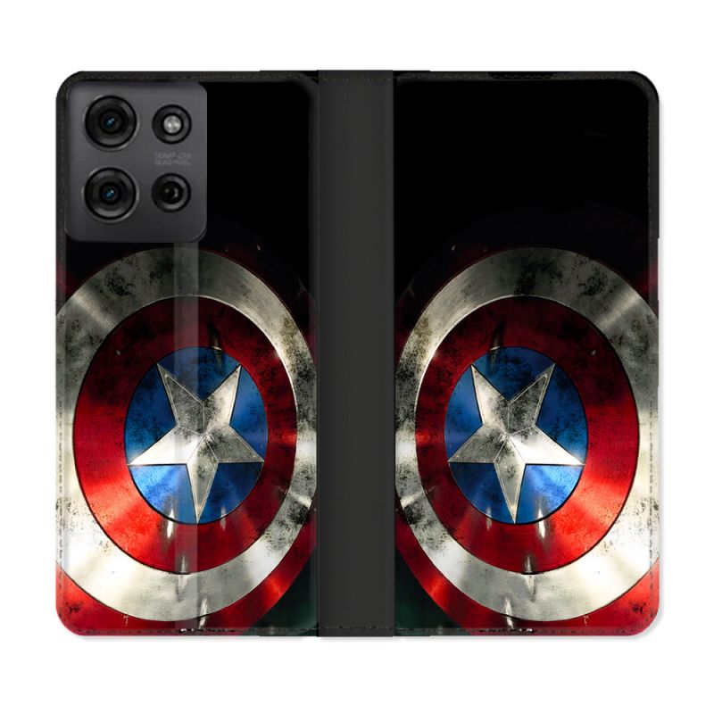 Housse cuir portefeuille Pour Motorola G75 5G Captain America Bouclier