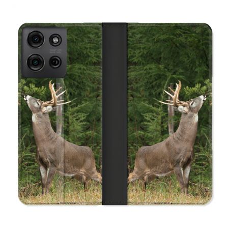 Housse cuir portefeuille Pour Motorola G75 5G Chasse Cerf