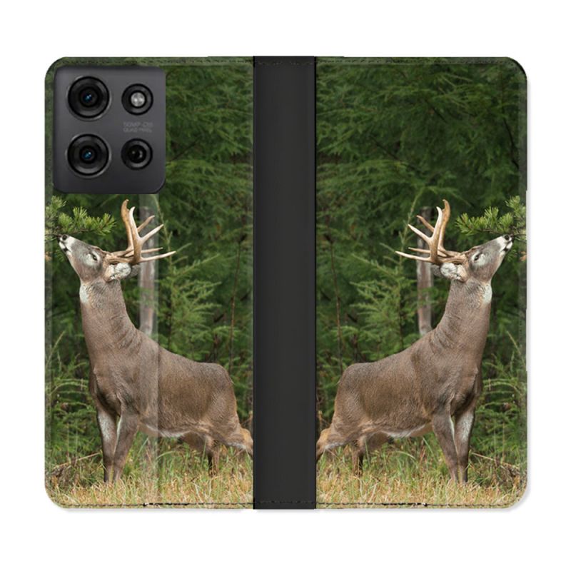 Housse cuir portefeuille Pour Motorola G75 5G Chasse Cerf